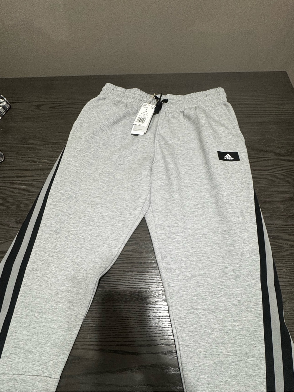 adidas Light Grey Heather Joggers with Black Side Stripes